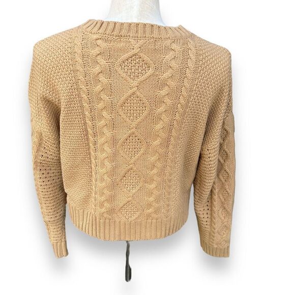 Sanctuary Cable Knit Sweater Camel Brown Tan crewneck Size Medium - Picture 3 of 10